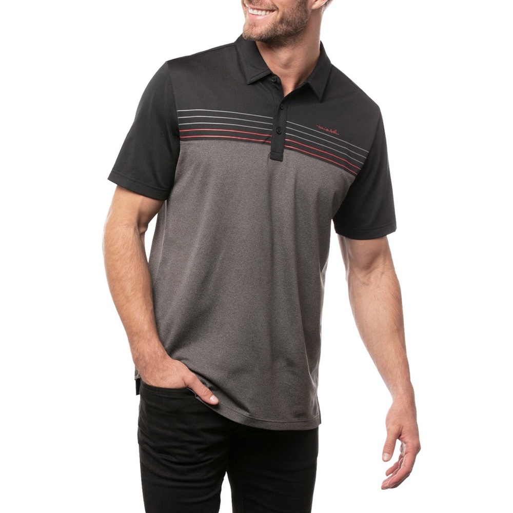 TravisMathew Cainsville Golf Polo Short Sleeves Sz XL Black/ Grey Striped EUC